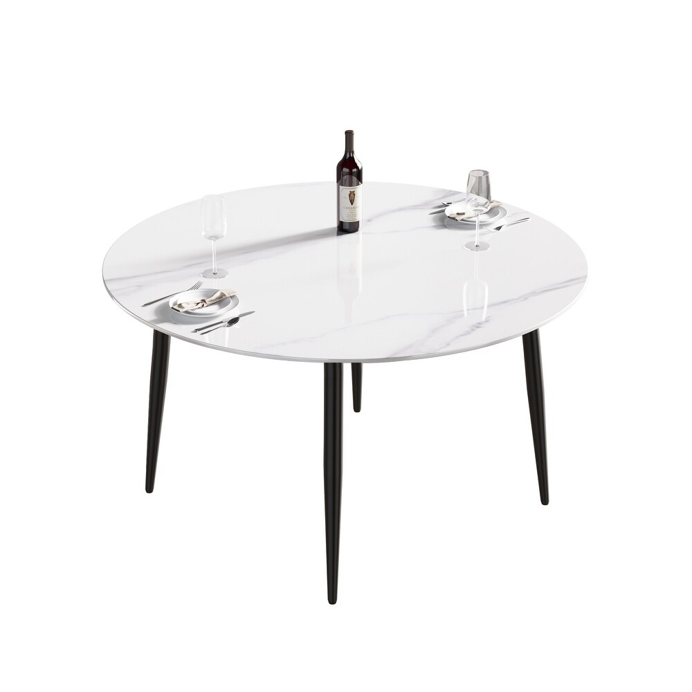 Round Marble Dining Table  Sintered Stone Table Top with Metal Legs