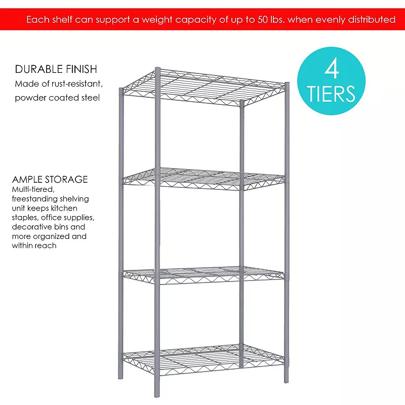 Home Basics 4-Tier Steel Wire Storage Shelf