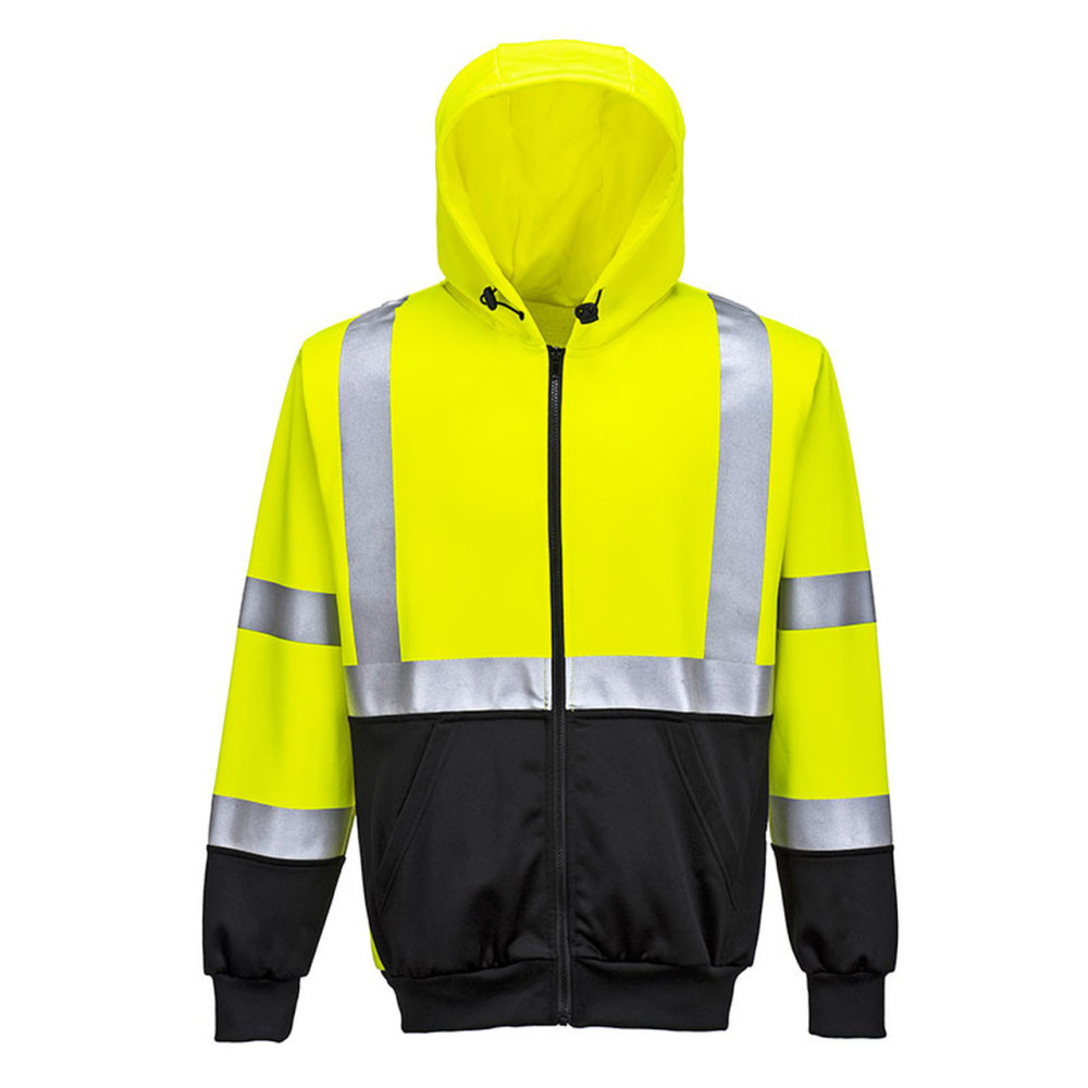 Yellow/Black Hi-Vis 2-Tone Zipped Hoodie - Small