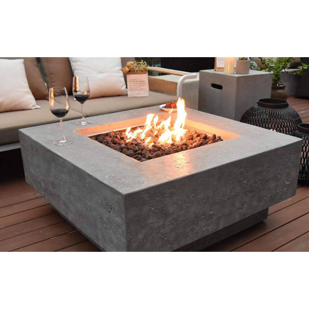 ENVELOR:Envelor Elementi Manhattan 36 in. x 36 in. Square Concrete Propane Fire Pit Table with Lava Rock ENV-OFG103-LP