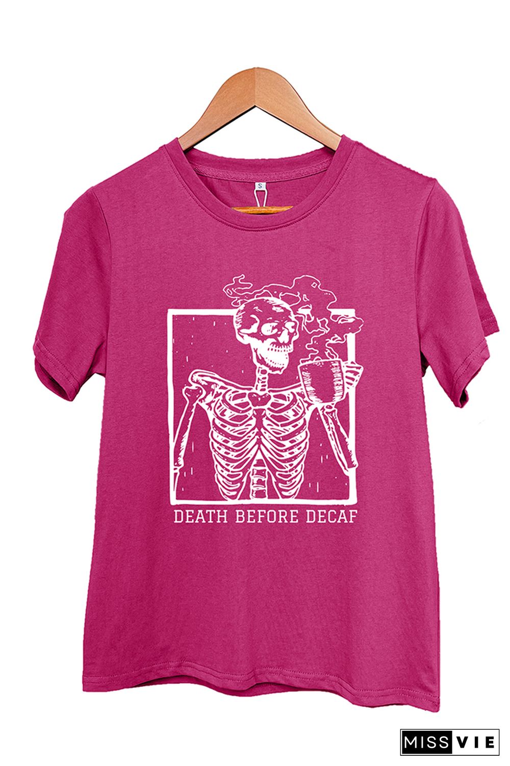 Skeleton Death Before Decaf Skeleton Drink Coffee Graphic T-Shirt Wholesale