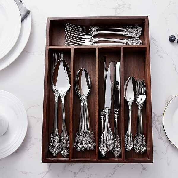 45 Pieces 18/10 Stainless Steel Flatware set， Service for 8， silver plated with gold accents， Fine Silverware set