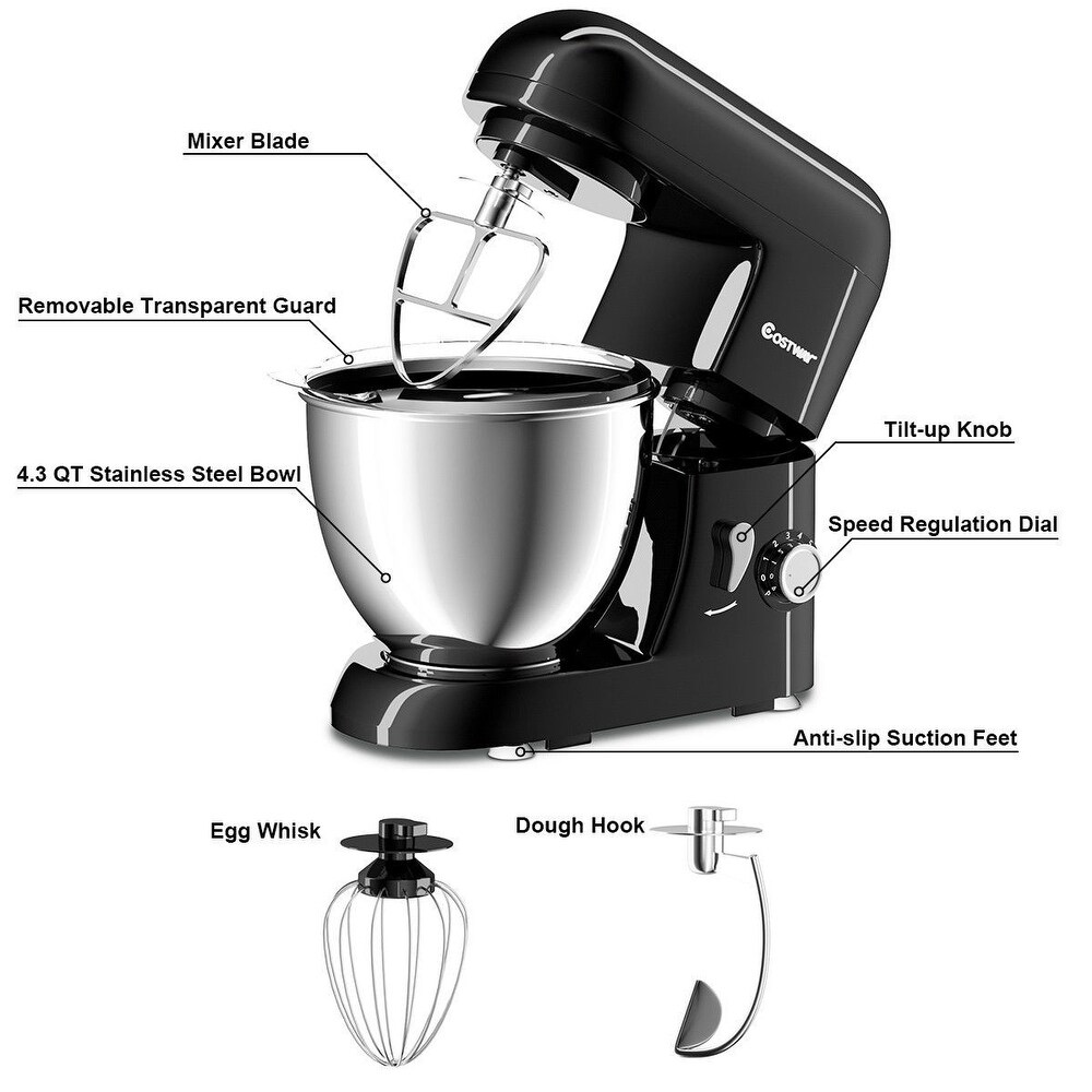 4.3 Qt 550 W Tilt Head Stainless Steel Bowl Electric Food Stand Mixer   13.2\