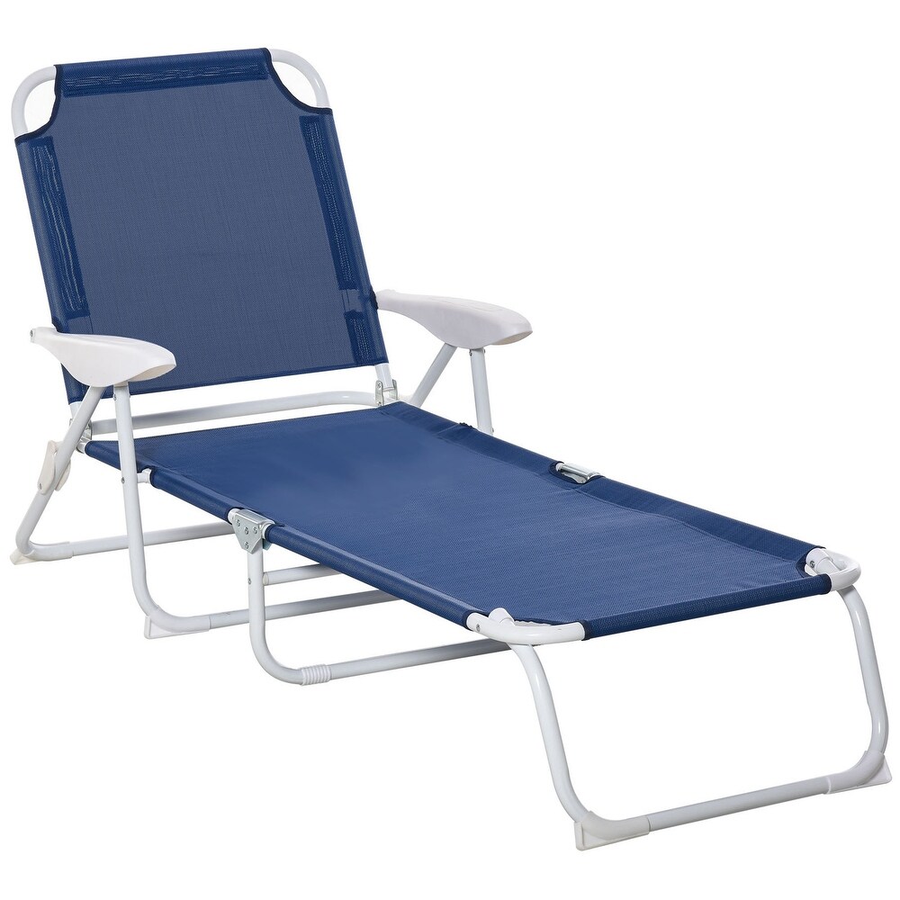 Outsunny Folding Chaise Lounge  Outdoor Sun Tanning Chair  Four Position Reclining Back  Armrests  Iron Frame   Mesh Fabric