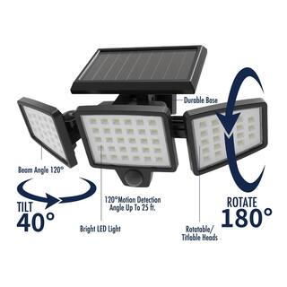 Pinegreen Lighting 3-Head 8-Watt Integrated LED Black color 120-Degree Solar Motion Activated Area Light CL-SML3