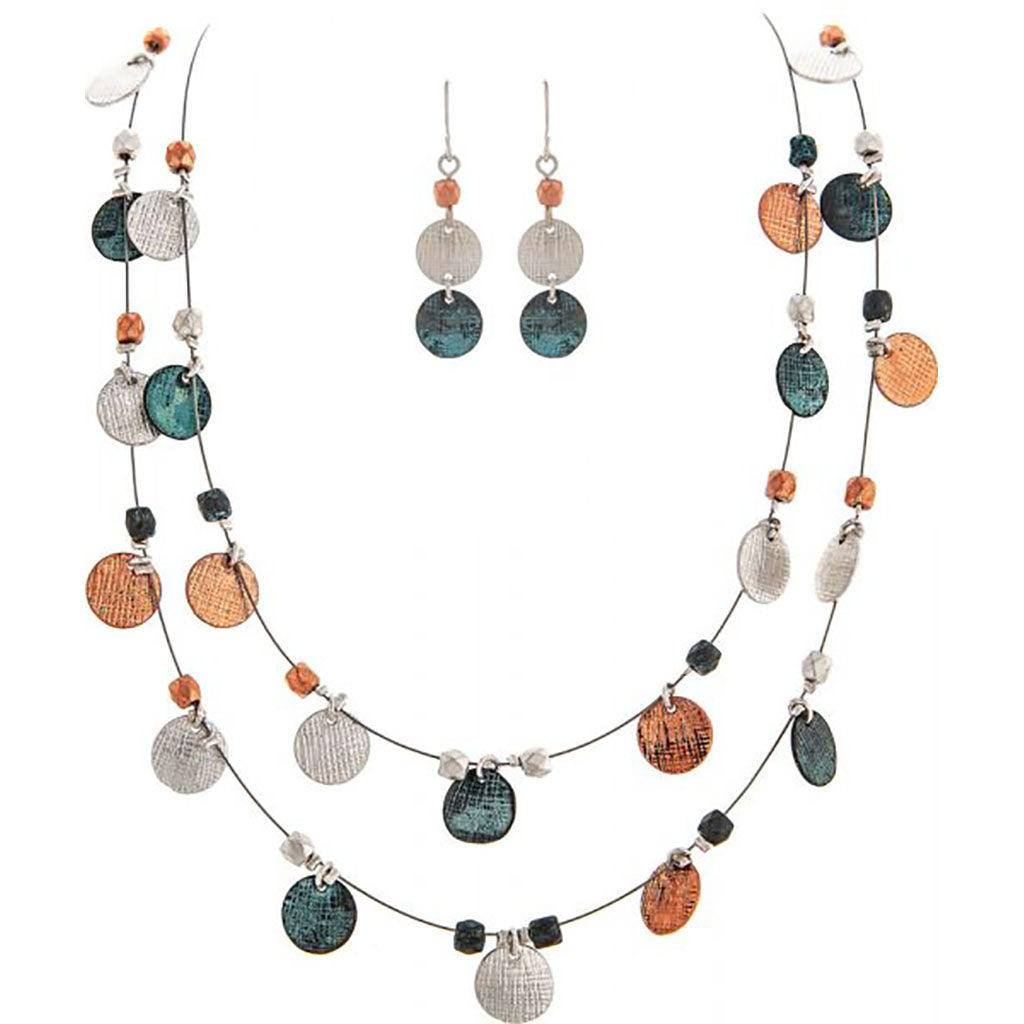 Rain  Patina Multi Charmy Disc Wire Necklace Set