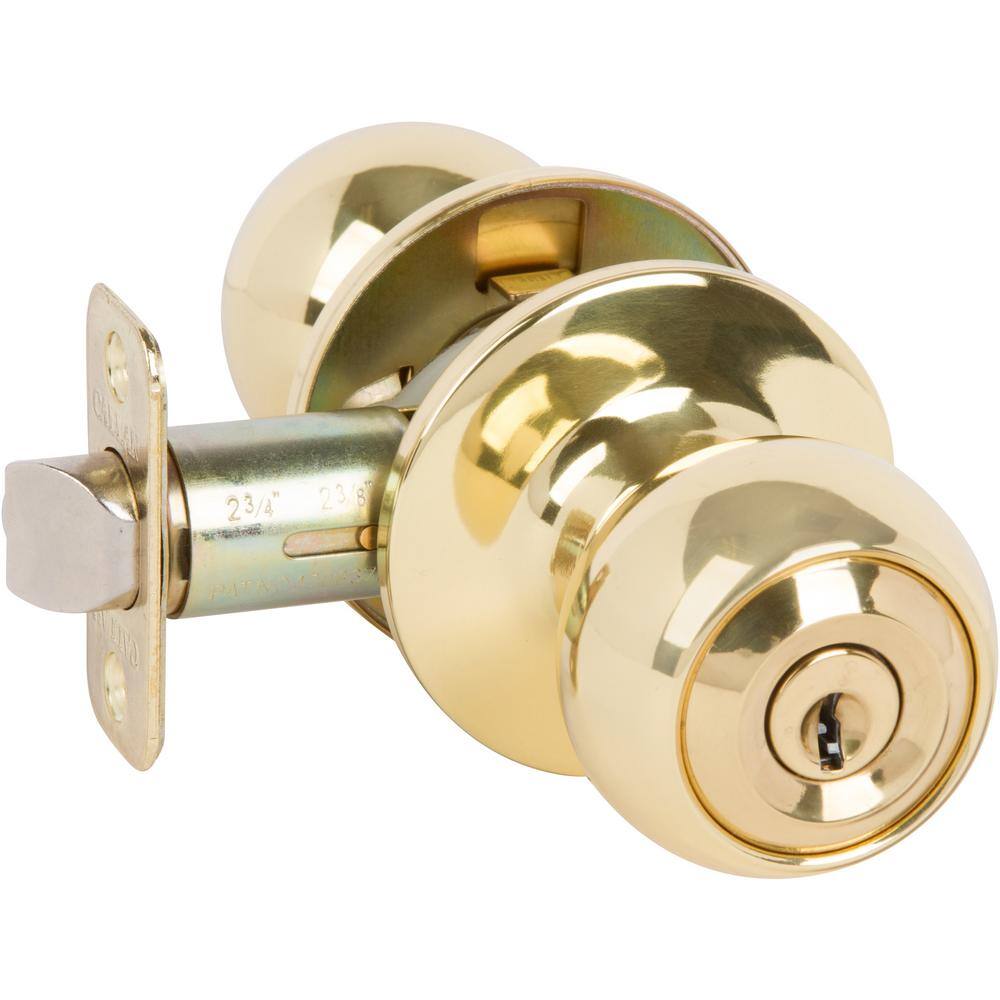 DELANEY HARDWARE Fairfield Classic Style Polished Brass Round Shape Entry Door Knob and Single Cylinder Deadbolt Combo Pack Keyed Alike KR3003