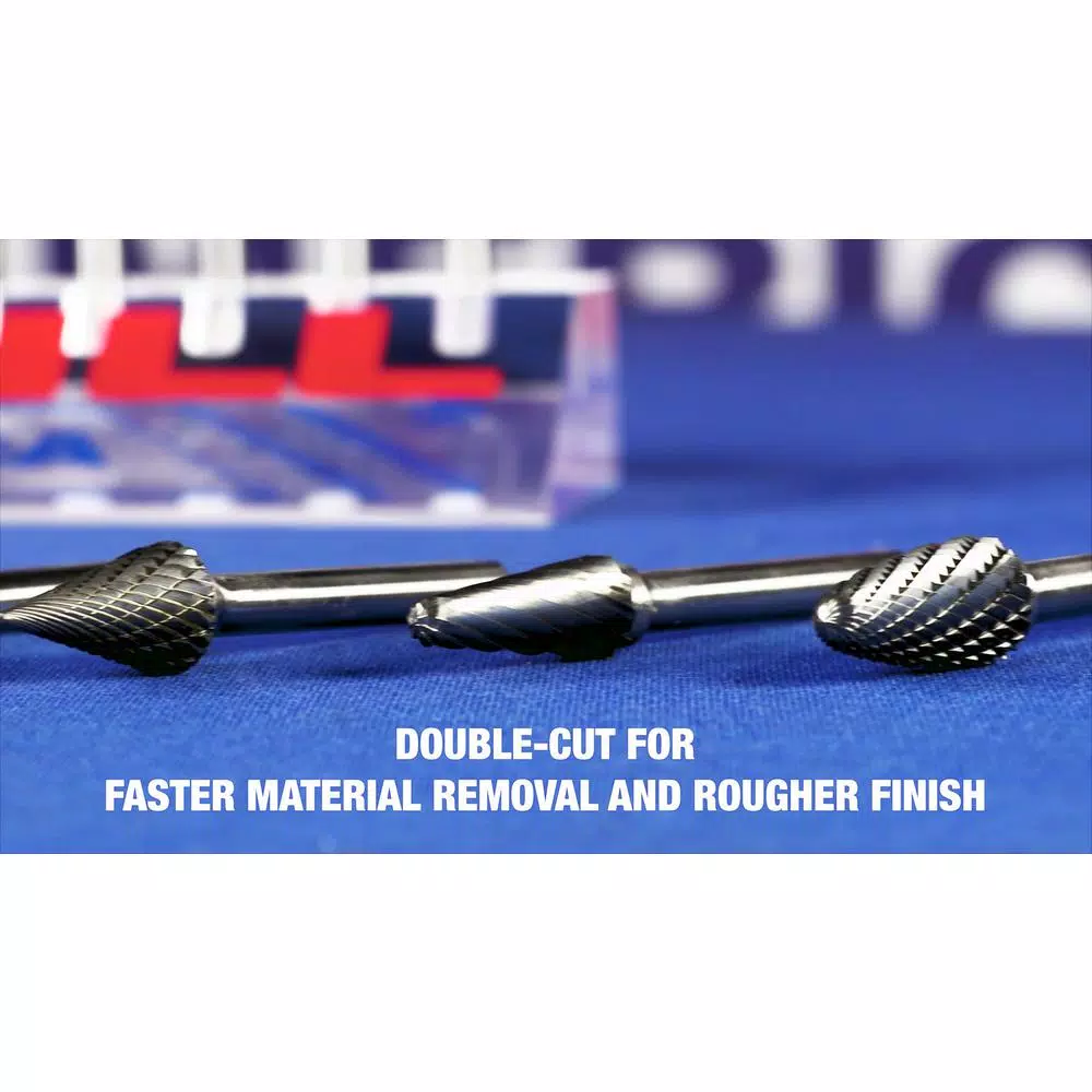 Drill America 3/4 in. x 1 in. Tree Pointed End Solid Carbide Burr Rotary File Bit with 1/4 in. Shank and#8211; XDC Depot