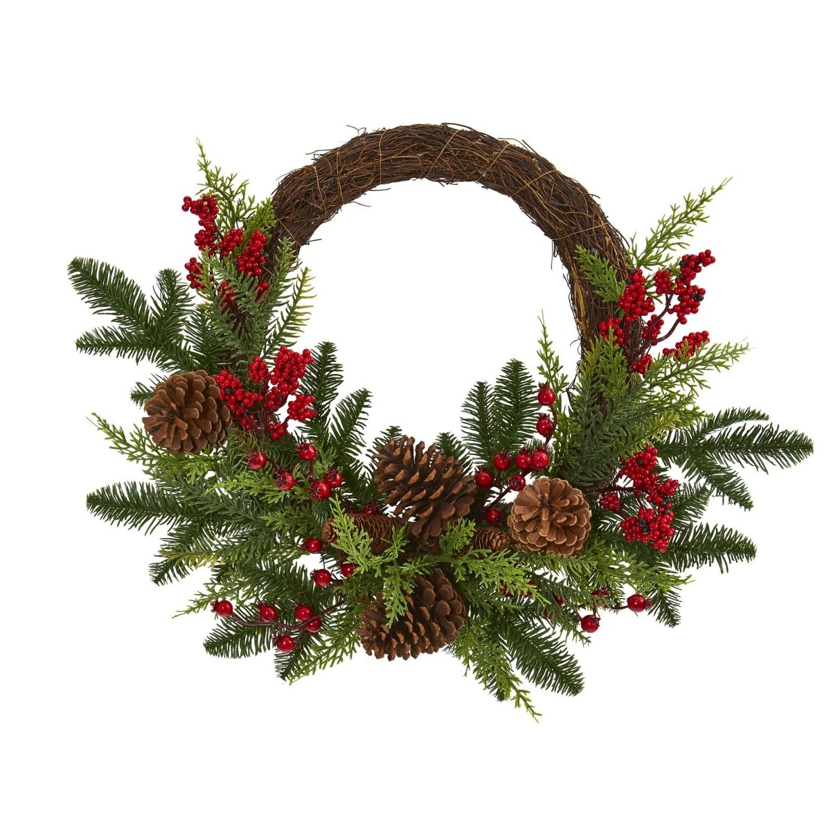 22'' Mixed Pine & Cedar Wreath | Pine Cones, Berries & Holiday Decor