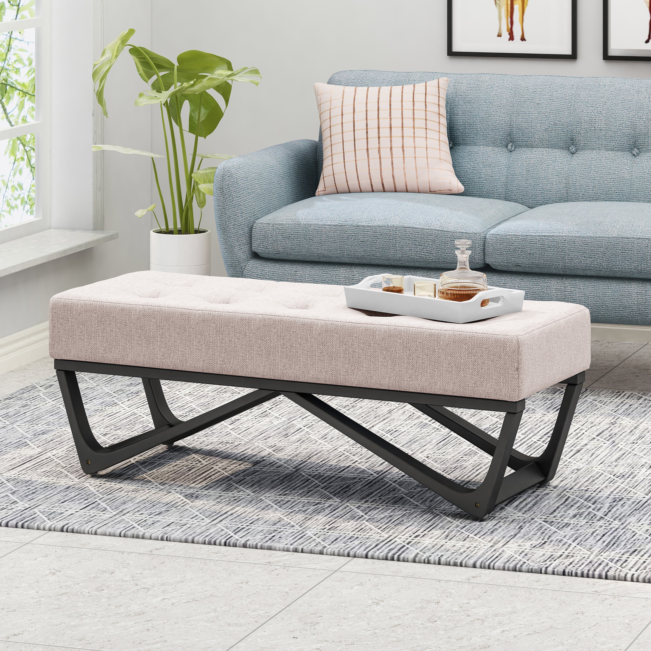 Emily Contemporary Fabric Ottoman Bench