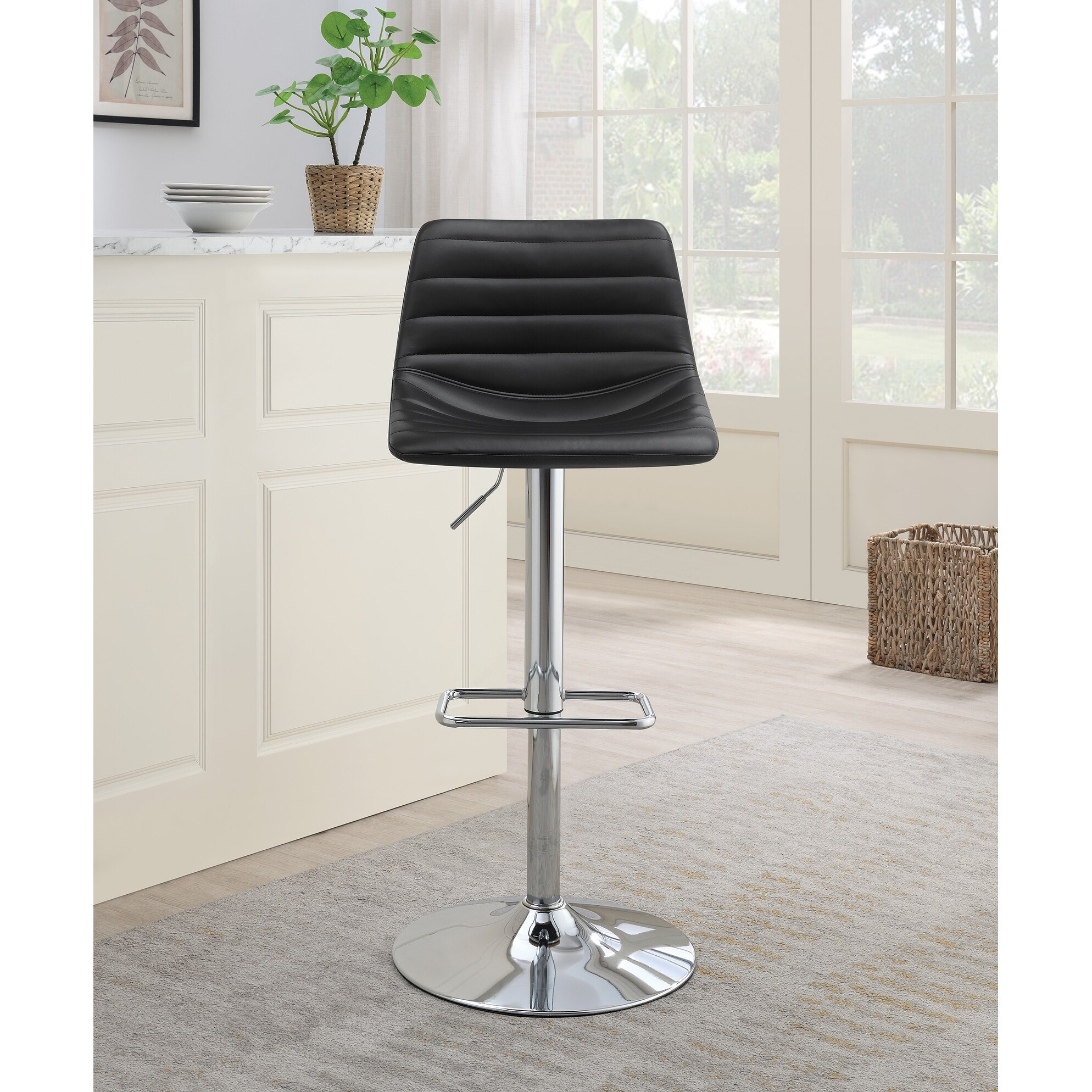 OS Home and Office Furniture Araceli Adjustable Stool 2-Pack in Black Faux Leather