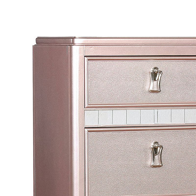 Wooden Frame 5 Drawer Swivel Chest with Mirror Trim， Rose Gold