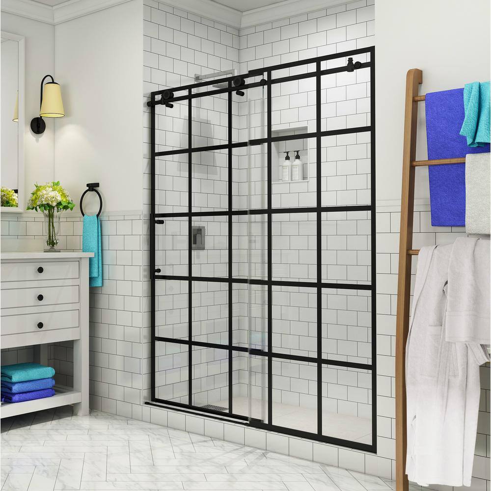 Aston Kamaya 56 - 60 in. x 76 in. Completely Frameless Sliding Shower Door in Matte Black Left Opening SDR984WFEZ-MB-60-10-L