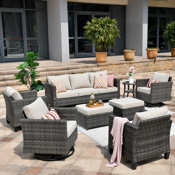 OVIOS 8piece Patio Conversation Wicker Furniture Set Swivel Chair Set