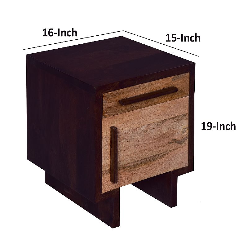 18.5 Inch Single Modern Contemporary Style Mango Wood Nightstand Side Table with 1 Drawer and Door， Cafe and Natural Brown