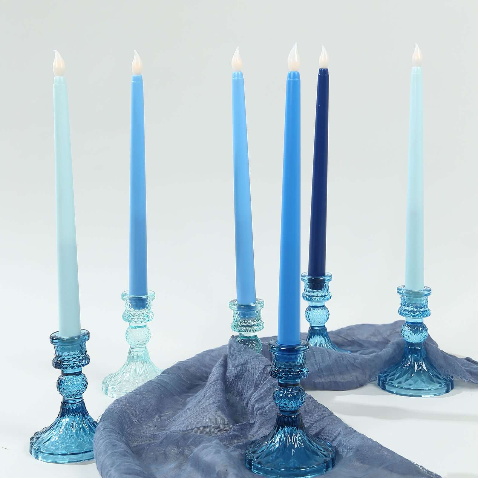 8 Pack Mixed Blue Flameless LED Taper Candles, Flickering Battery Operated Candles - 11