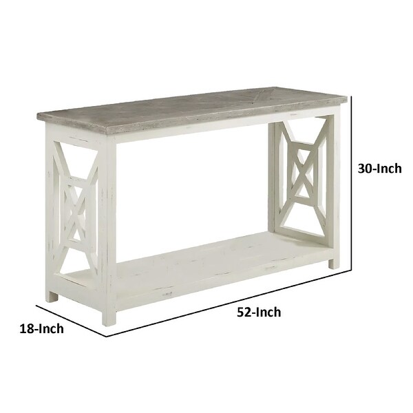 Solid Wood Sofa Console Table with X Shape Side Panels， White and Brown