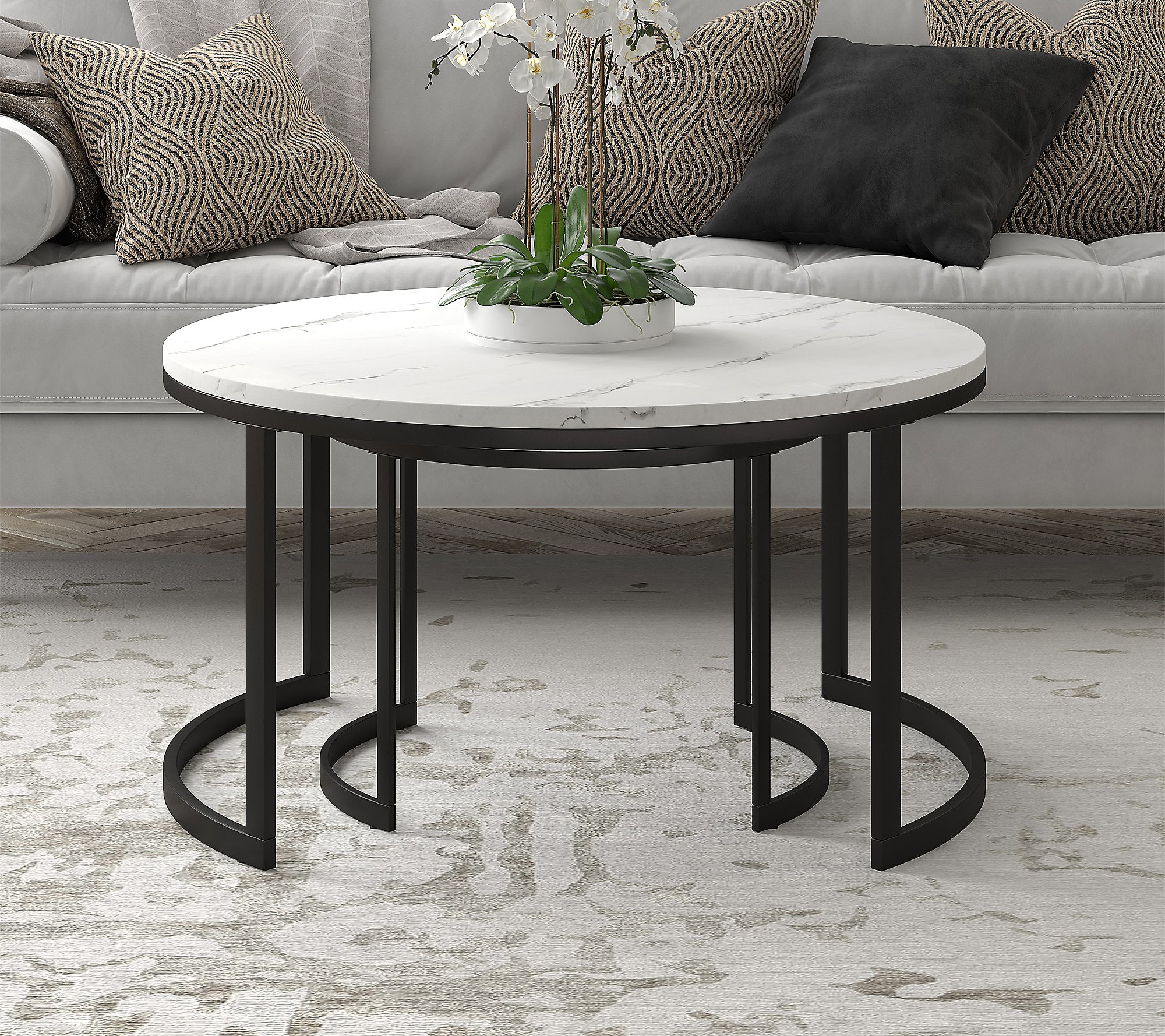 Hudson and Canal Mitera Nested Coffee Table with Faux Marble Top