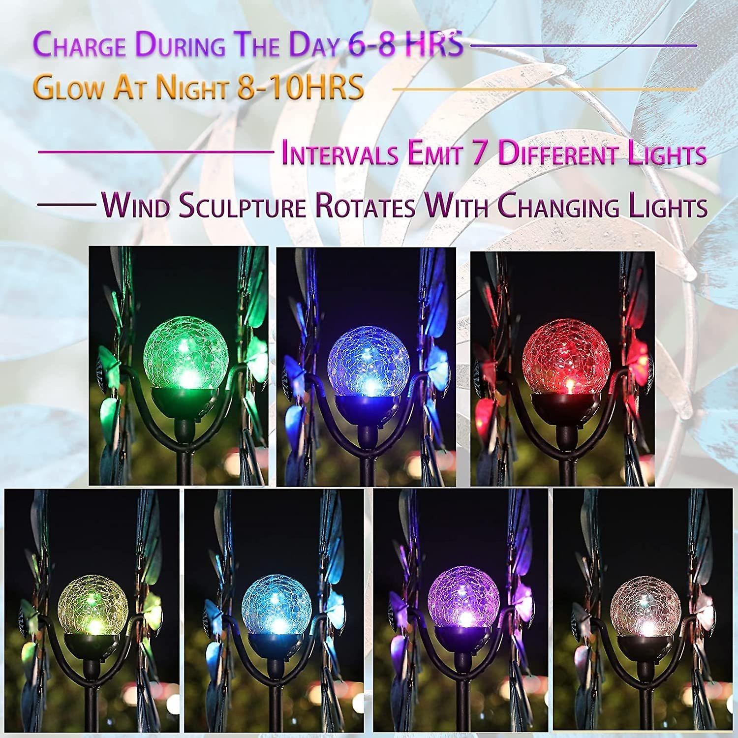 Solar Wind Spinner - Wind Spinners For Yard And Garden 75 Inch Multi-color Led Lighting Solar Powered Glass Ball With Kinetic Metal Sculpture For Outd