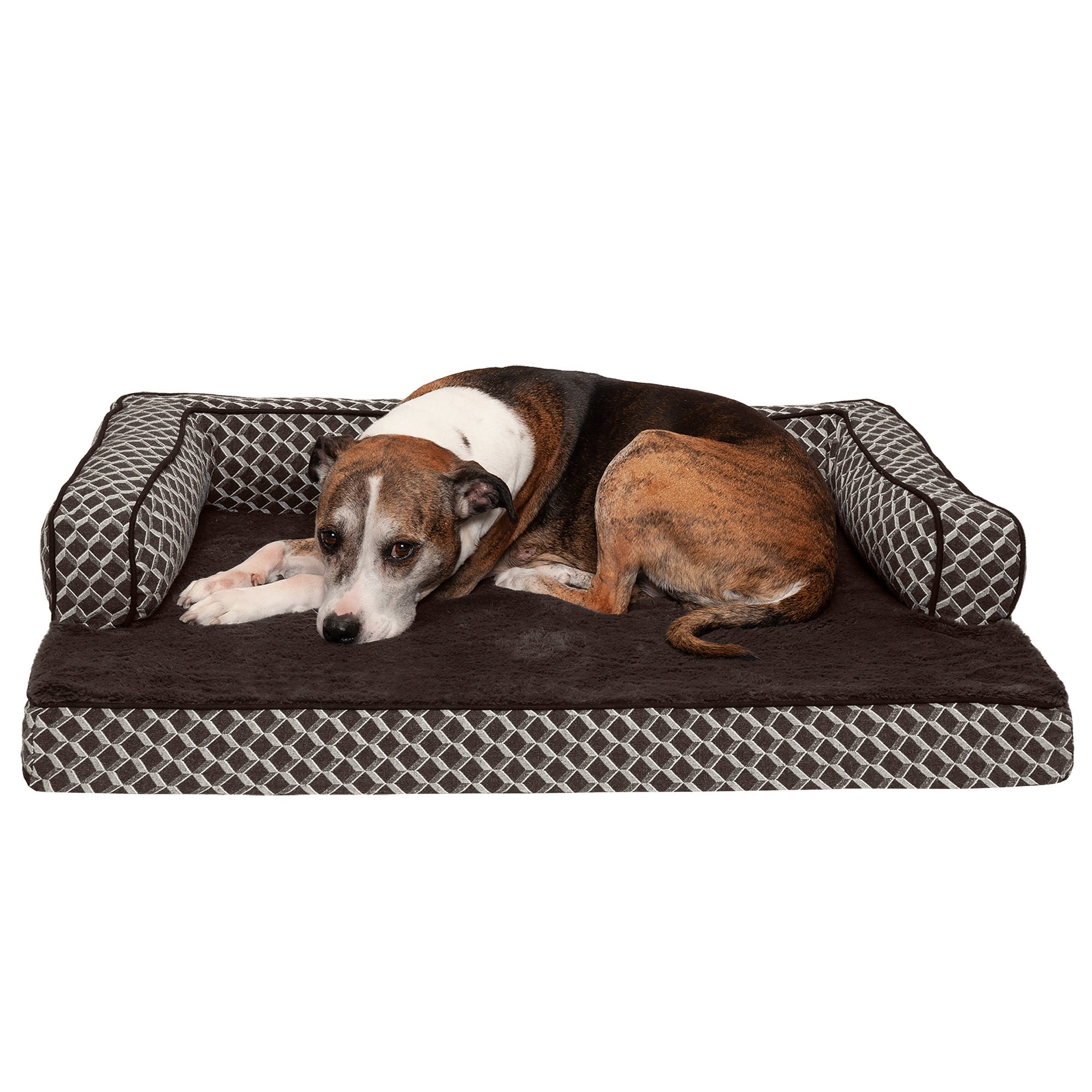 FurHaven Pet Products | Cooling Gel Memory Foam Orthopedic Plush & Decor Comfy Couch Pet Bed for Dogs & Cats, Diamond Brown, Large