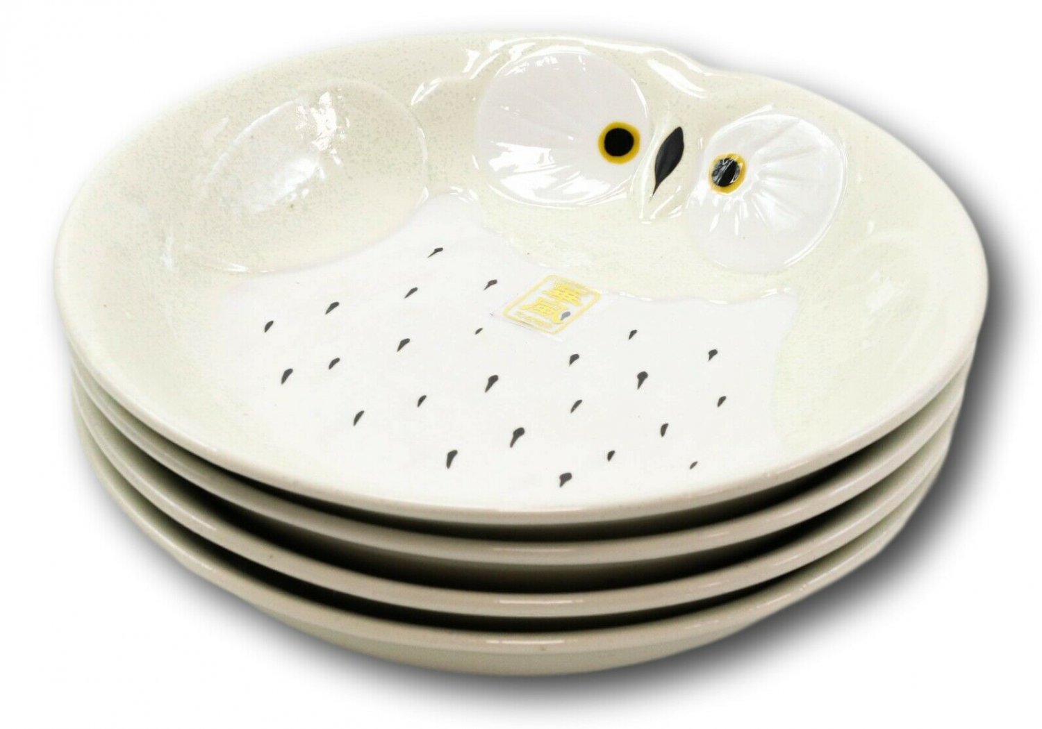 1 Pack Of 4 White Whimsical Owl Ceramic Salad Entree Deep Plates Or Shallow Bowls EBR02