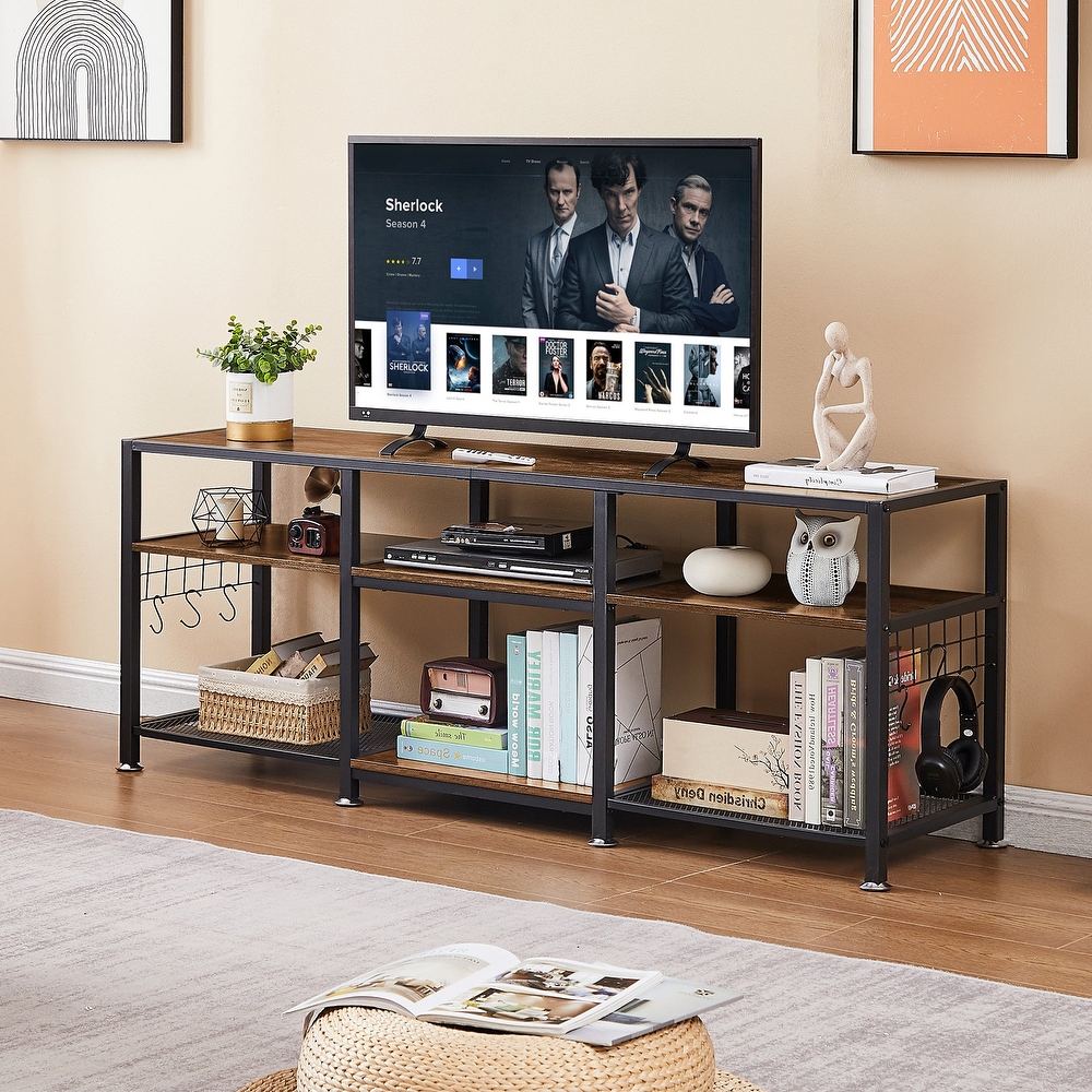 End Table  55 Inch up to 71 Inches TV Stand with Storage Shelves  3 Tier Television Cabinet