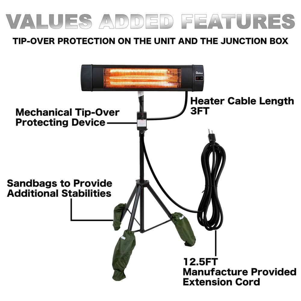 Dr Infrared Heater 1500-Watt Indoor/Outdoor Carbon Infrared Patio Heater, with Tripod and Remote, Black DR-338