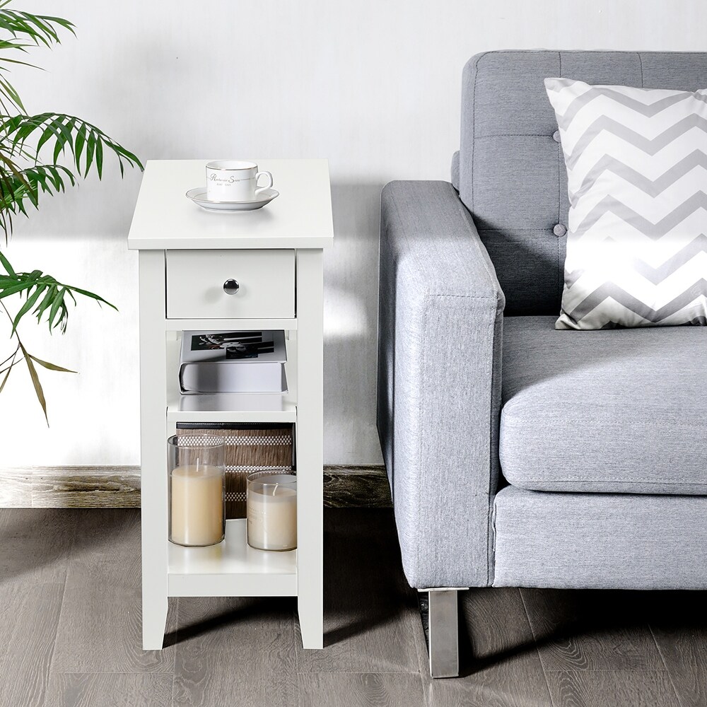 3 Tier End Table with Drawer Slideway and Double Shelves