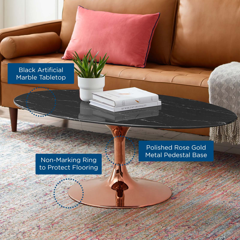 Lippa 48 quotOval Artificial Marble Coffee Table  Rose Black   Midcentury   Coffee Tables   by House Bound  Houzz