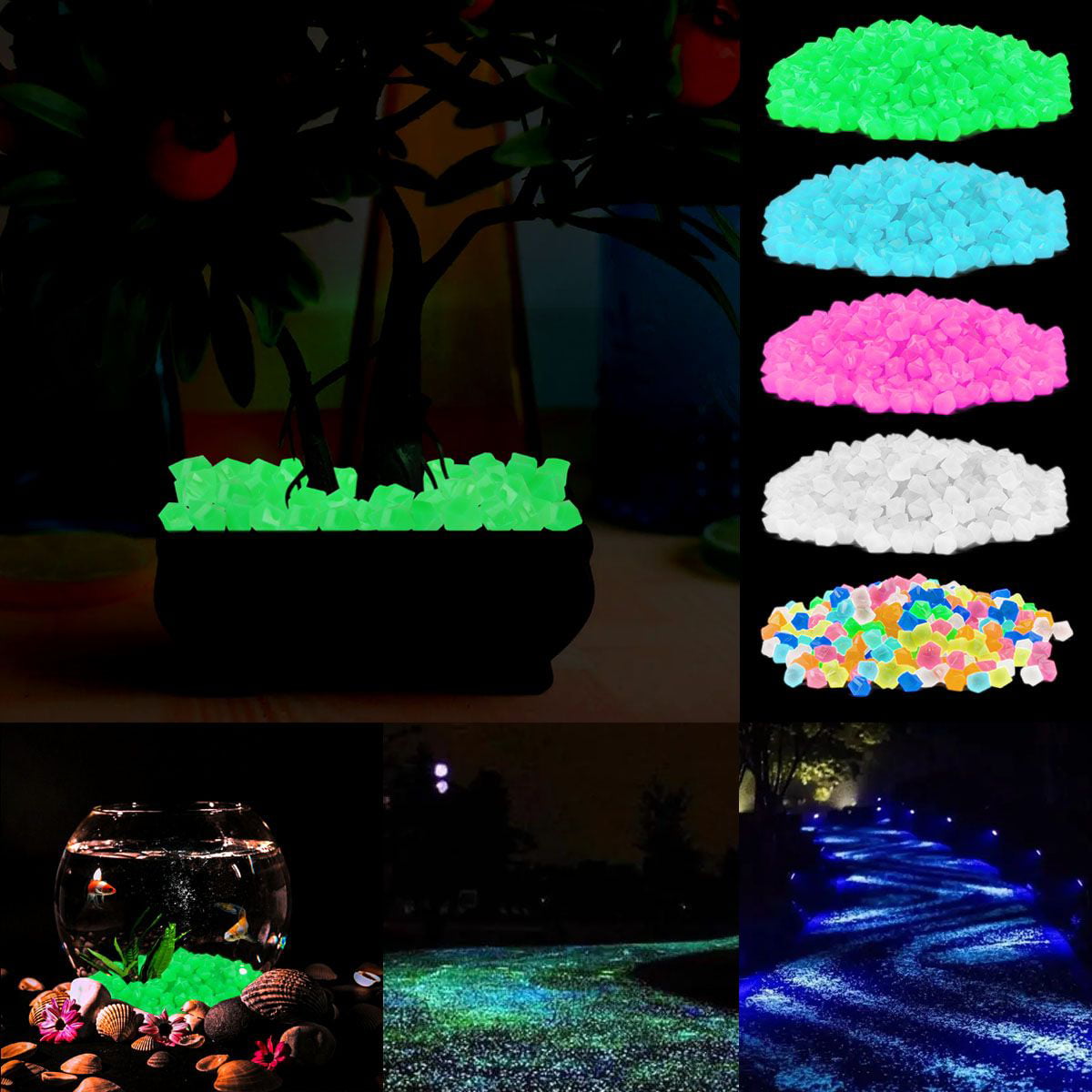 Spencer 300Pcs Luminous Stones Glow in The Dark Garden Pebbles Stones Rocks for Yard Walkways Aquarium Decorations in Blue