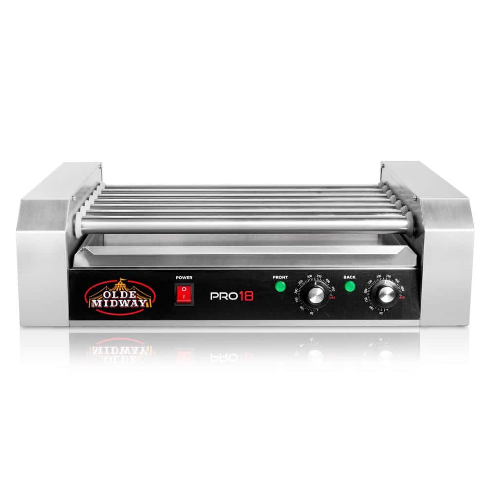 Olde Midway 167 sq. in. Stainless Steel Indoor Grill Hot Dog and Sausage Electric Countertop Cooker Machine with 7-Rollers CON-ROLL-PRO18