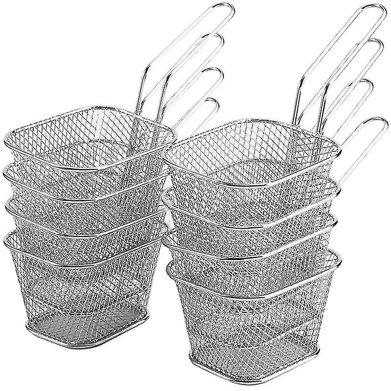 Mini Chip Serving Frying Baskets With Handle 8pcs Stainless Steel