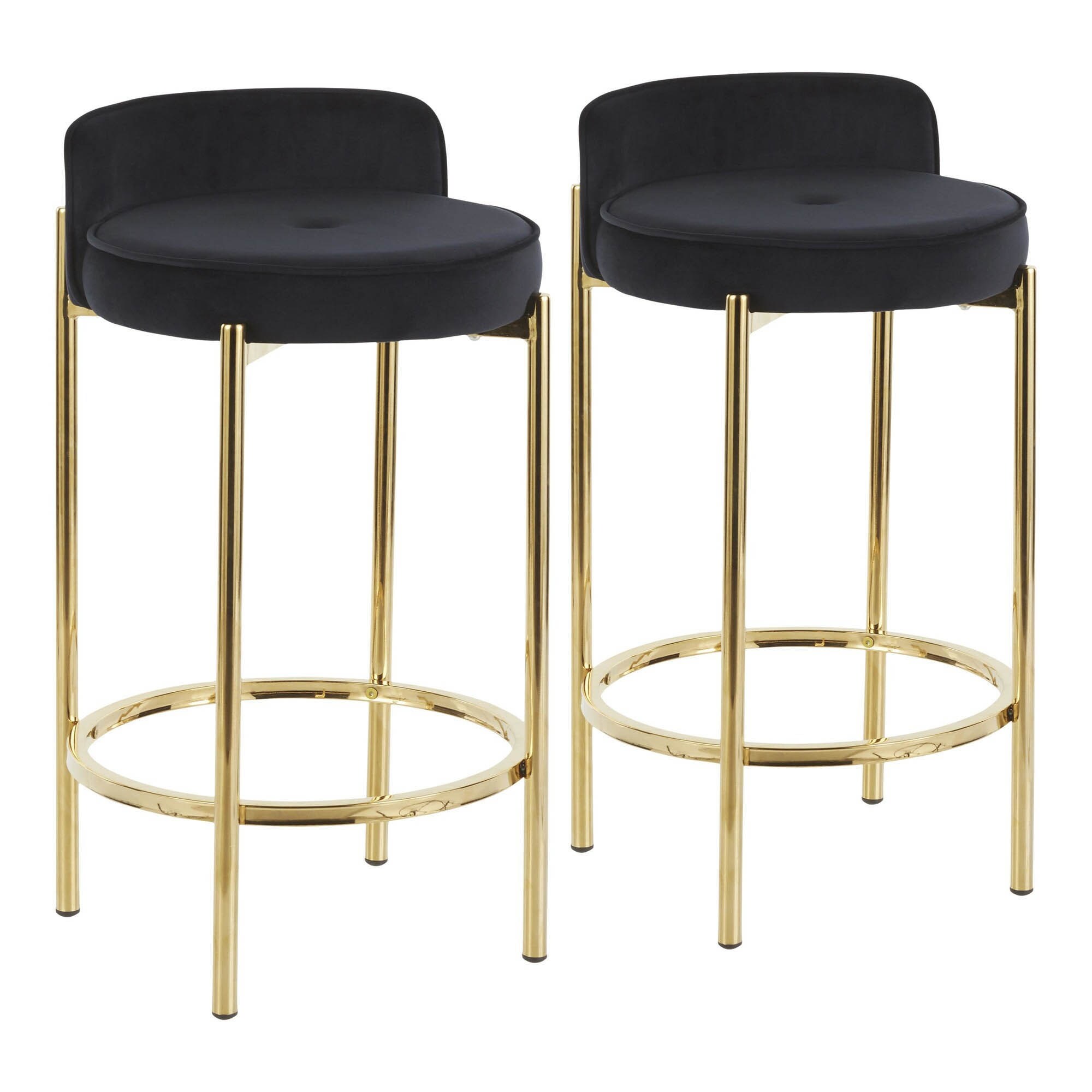 Lumisource Chloe Counter Stool Gold Metal and Black Velvet - Set of 2 - 17