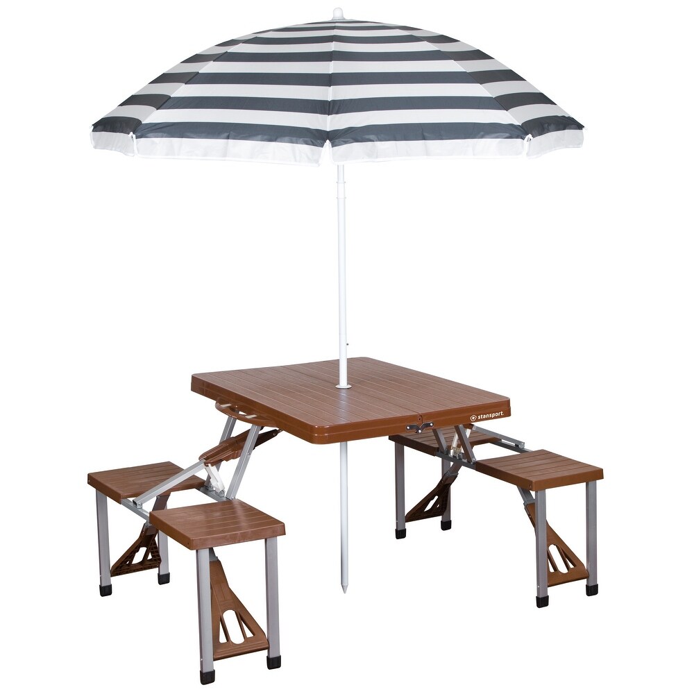 Stansport Picnic Table and Umbrella Combo   Brown
