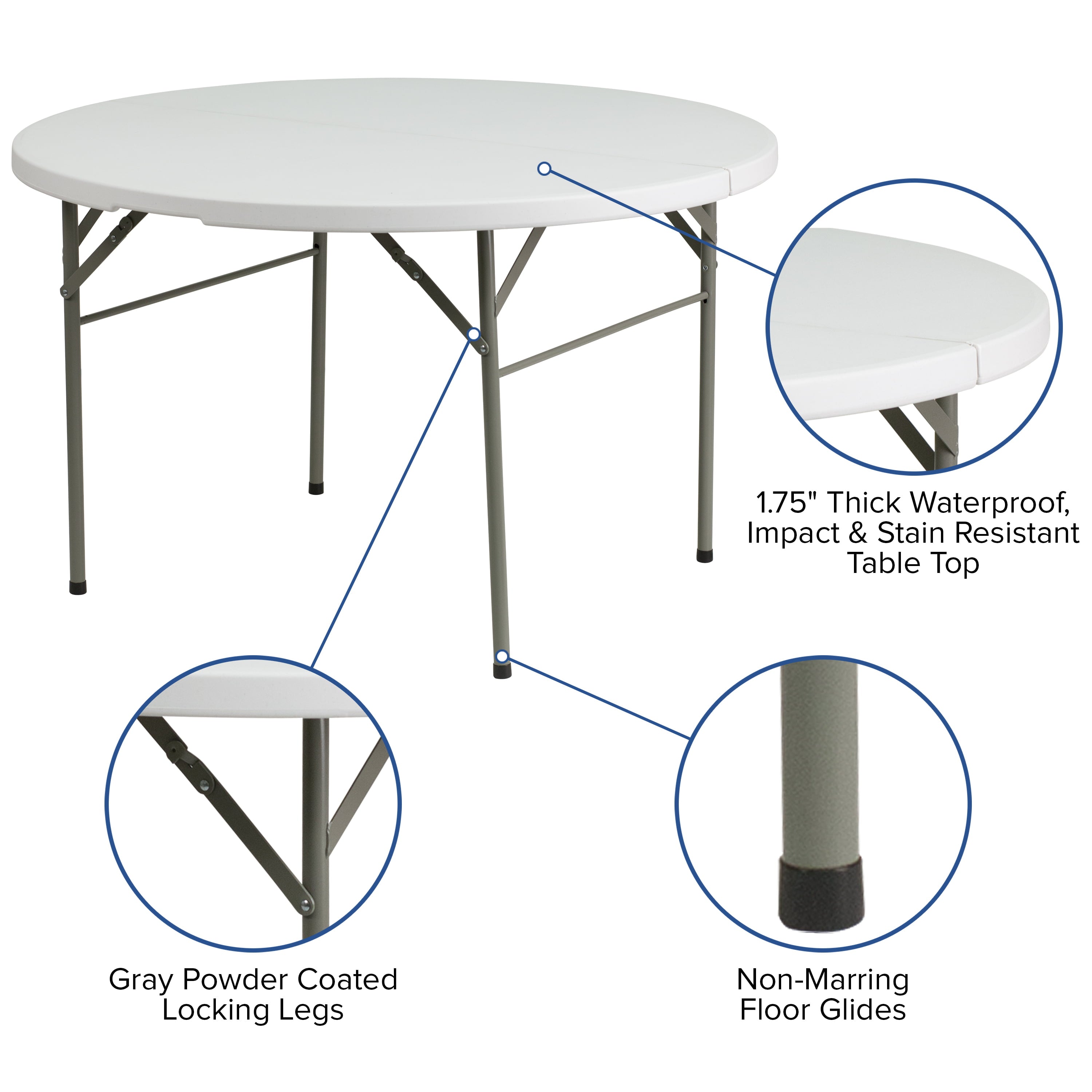 EMMA + OLIVER 4-Foot Round Bi-Fold Granite White Plastic Event Folding Table with Handle