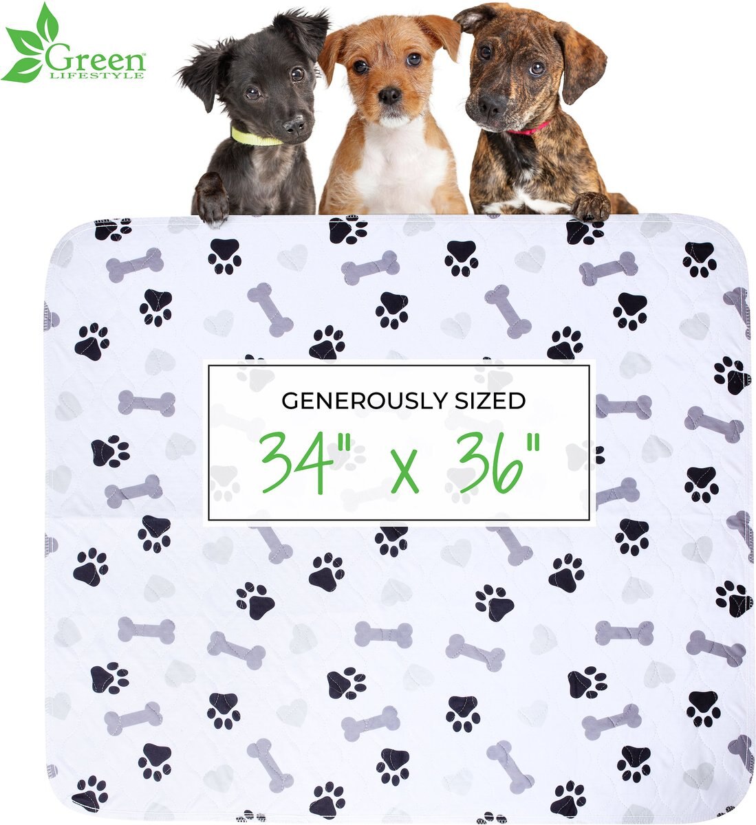 Green Lifestyle Printed Reusable Cat and Dog Pee Pads， Blue and White