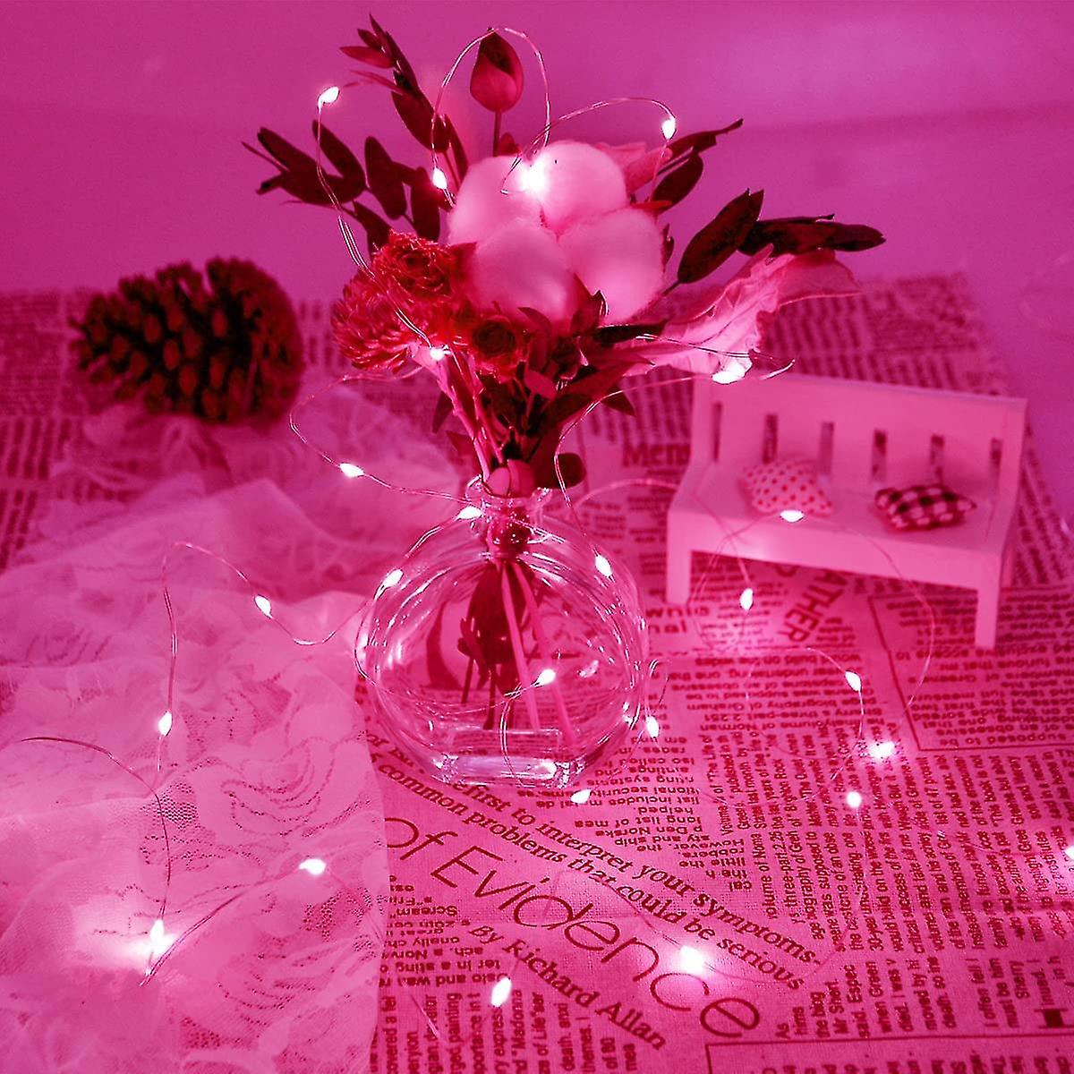 Pink Fairy Lights， 50 Led Battery Operated Pink Led Lights For Girls Bedroom Valentines Decorations Christmas Birthday