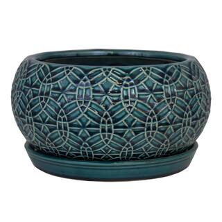 Trendspot 10 in. Dia Blue Rivage Ceramic Bowl Planter Decorative Pots CR00665S-100M