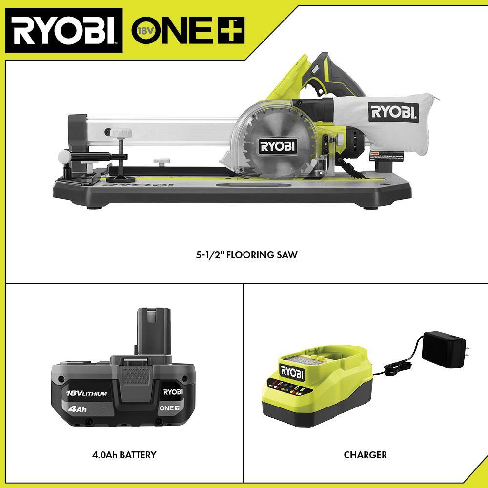 RYOBI ONE+ 18V Cordless 5-12 in. Flooring Saw Kit with Blade 4.0 Ah Battery and Charger PGC21K