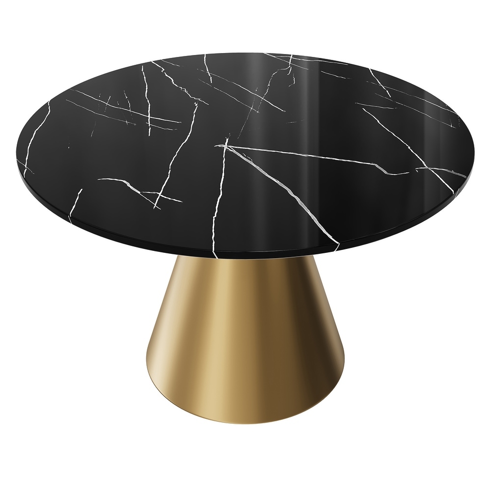 Clihome Round Marble Top Metal Dining Table