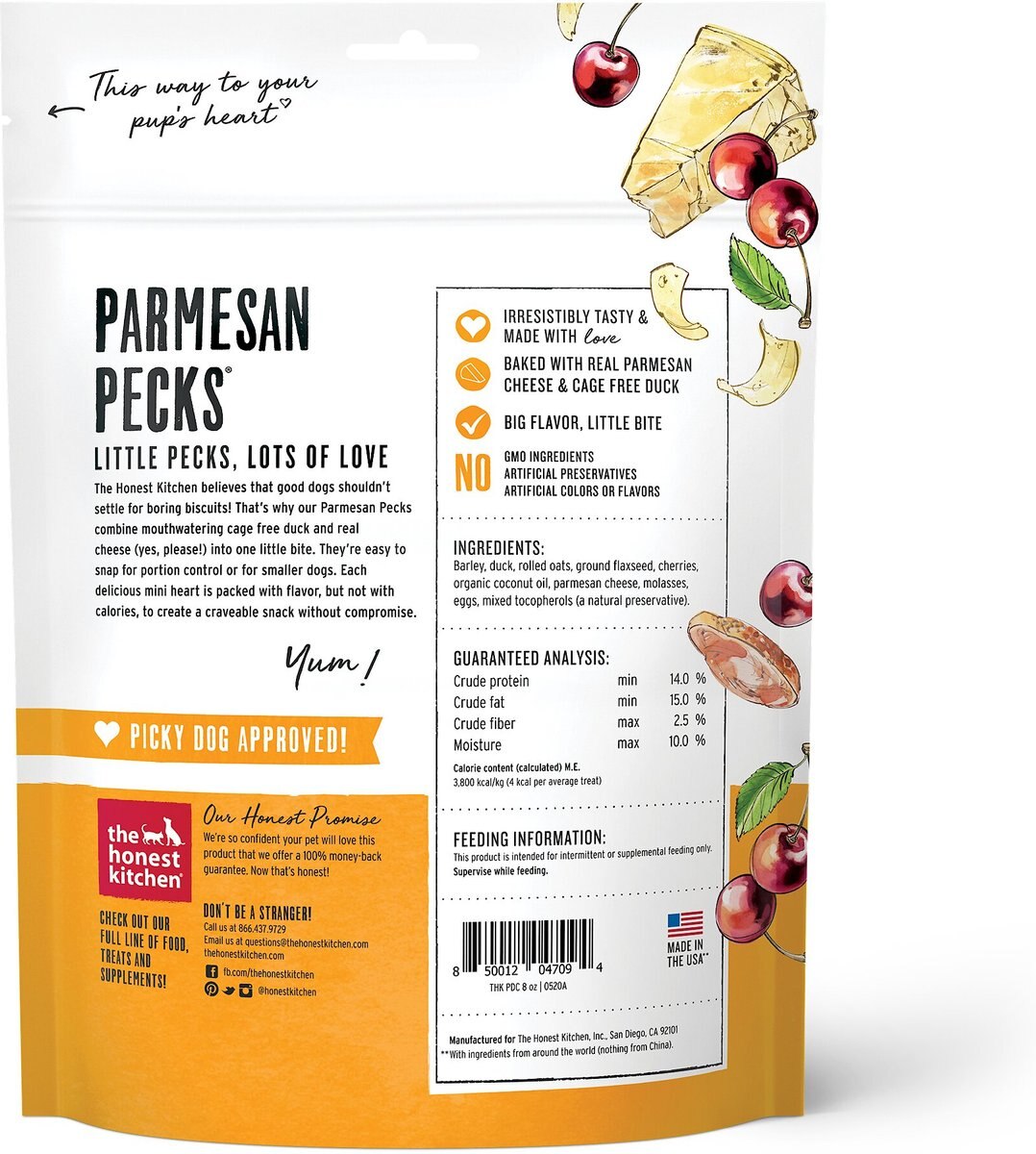 The Honest Kitchen Parmesan Pecks Duck， Parmesan and Cherry Recipe Dog Treats