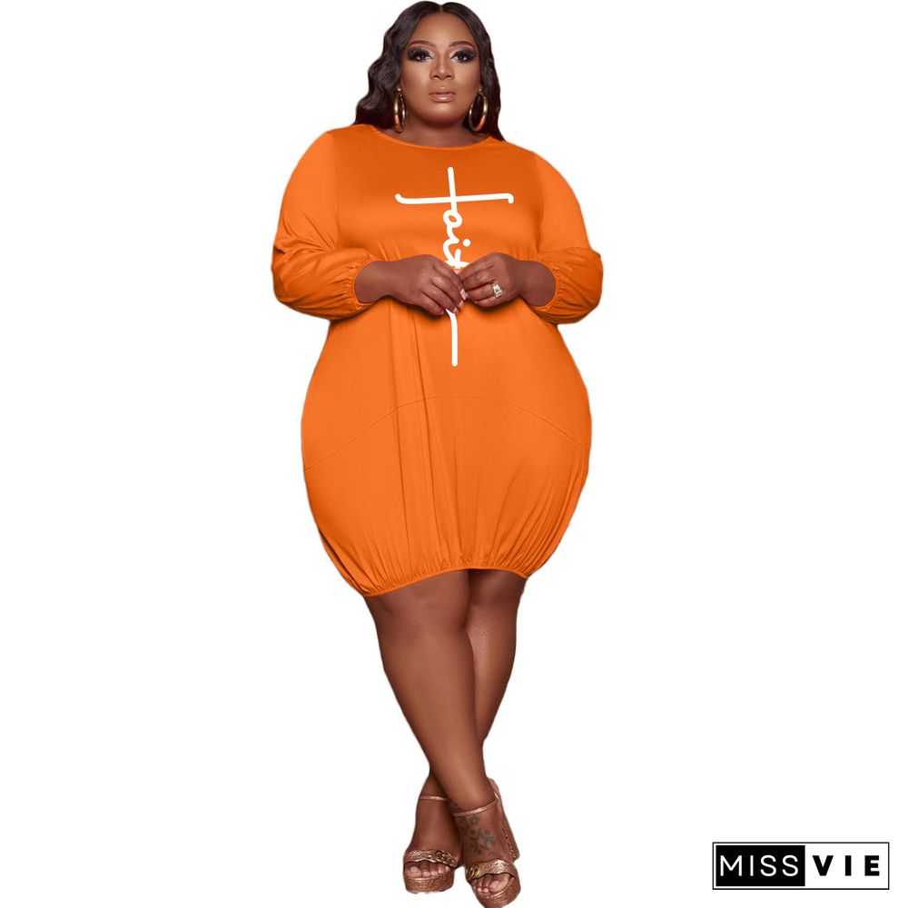 Plus Size Long Sleeve O Neck Loose Midi Dress