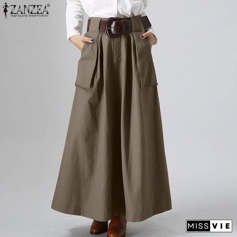 Fashion Women Maxi Long Skirts Summer Vintage Solid High Waist A-Line Party Skirt Female Dress