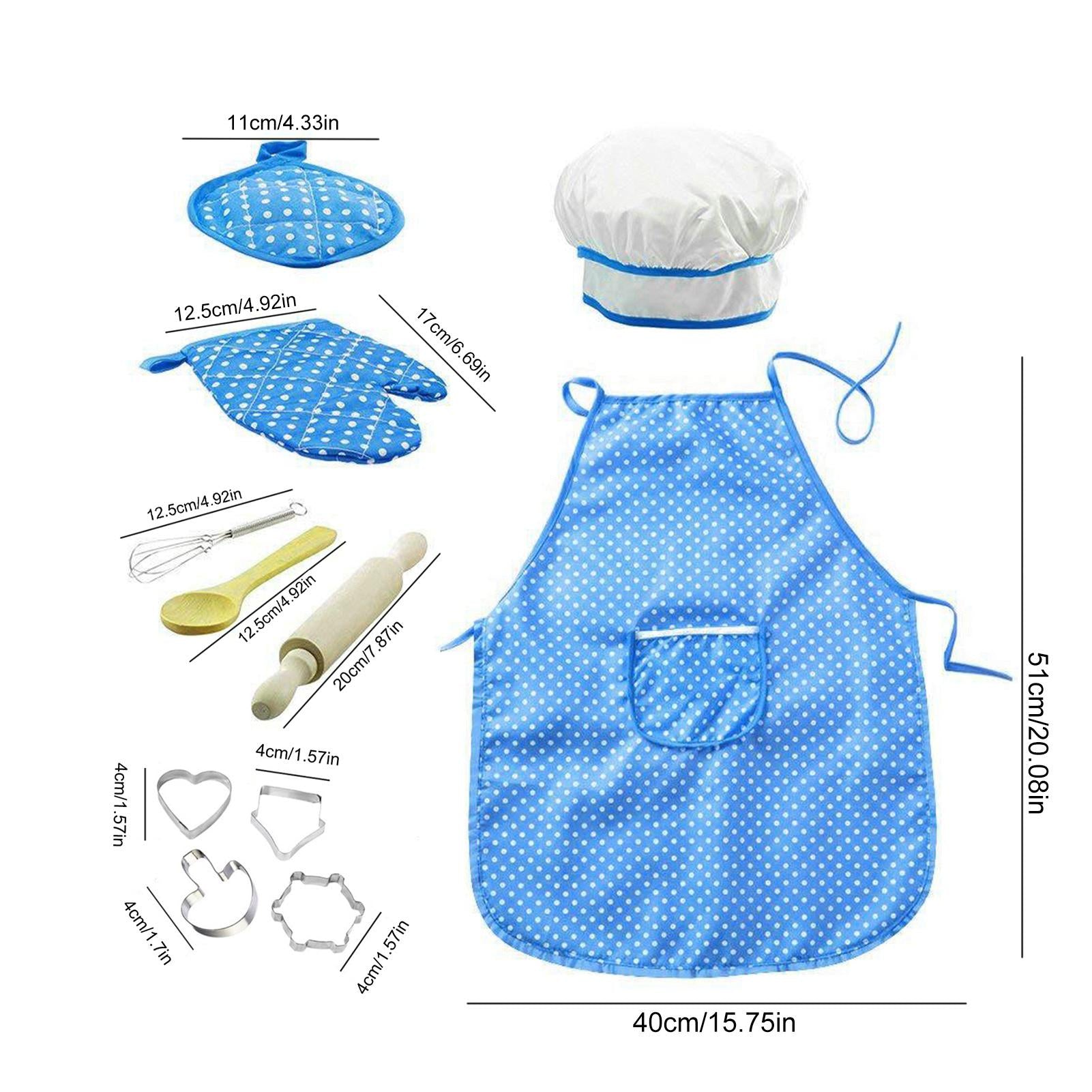 Kids Cooking Set, 11 Pcs Birthday Gifts for 3-6 Year Old Girls Chef Role Play Includes Apron for Girls, Chef Hat, Cooking Mitt, Utensils, Festival Toys for 3-6 Year Old Girls (Blue)