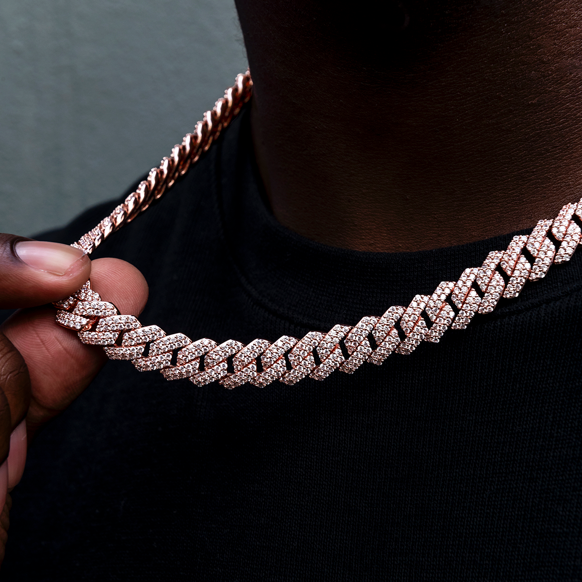 Diamond Prong Link Chain in Rose Gold- 12mm