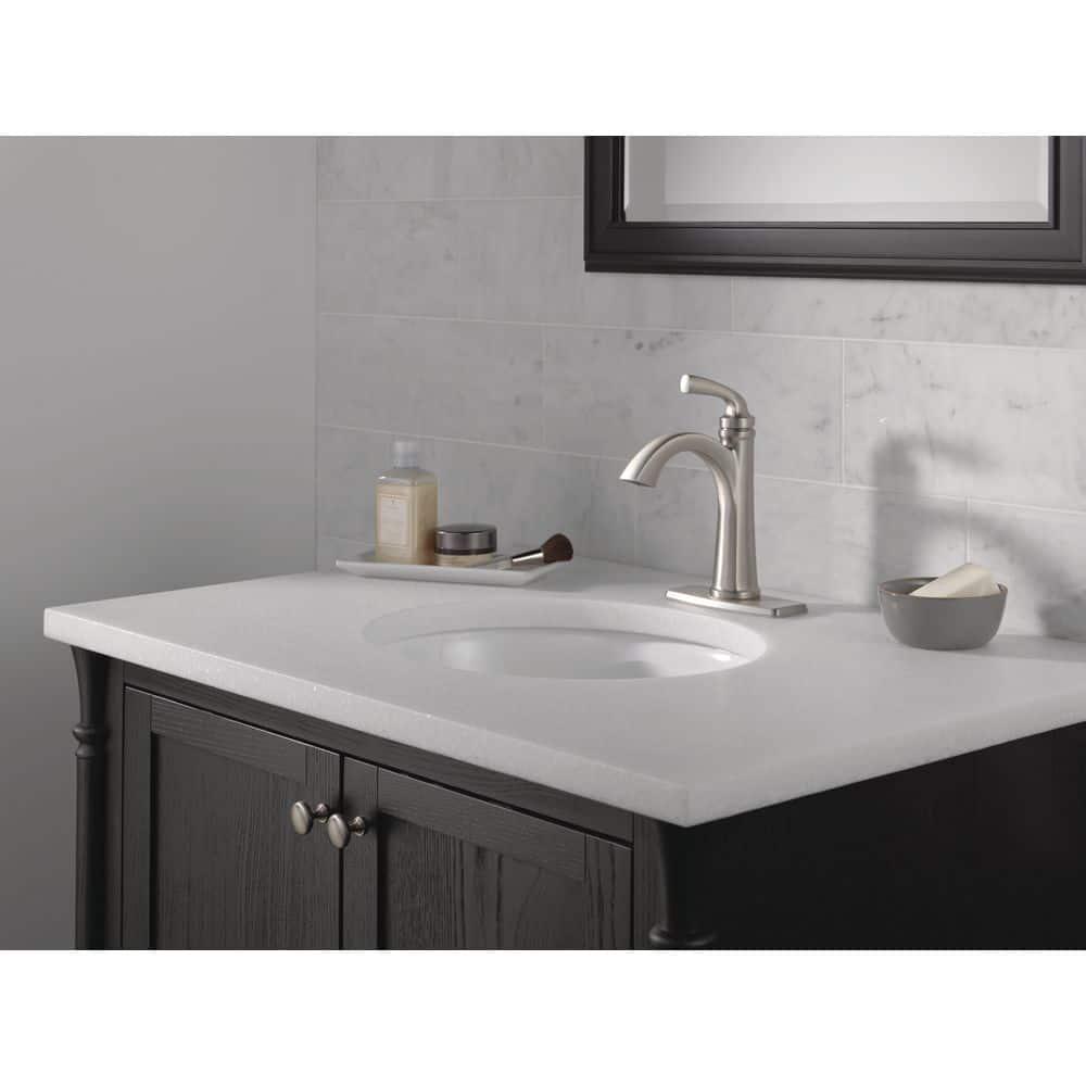 Delta Geist 4 in Centerset 1Handle Bathroom Faucet in Spotshield Brushed Nickel