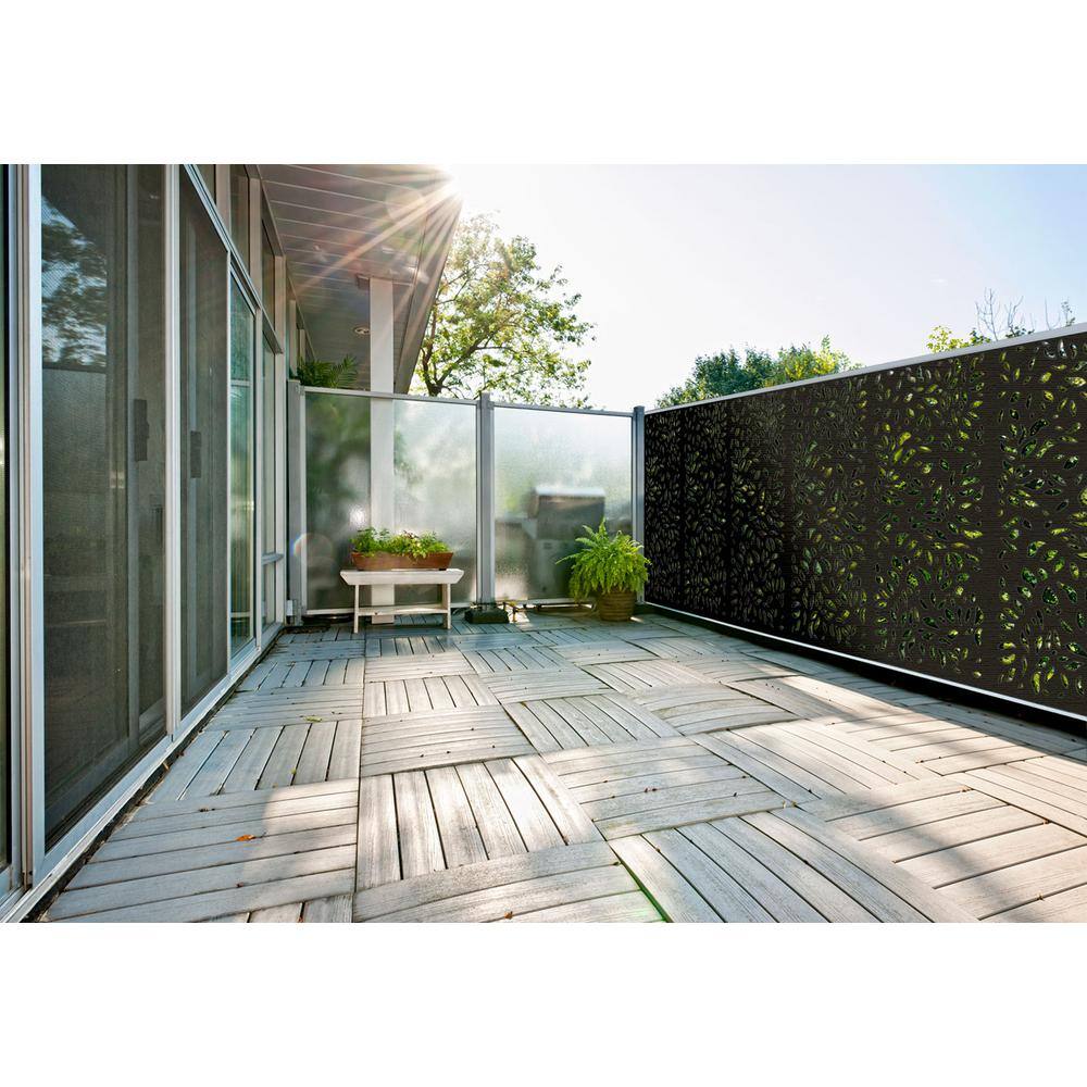 Modinex 6 ft. x 3 ft. Charcoal Gray Decorative Composite Fence Panel Featured in the Botanical Design USAMOD4C