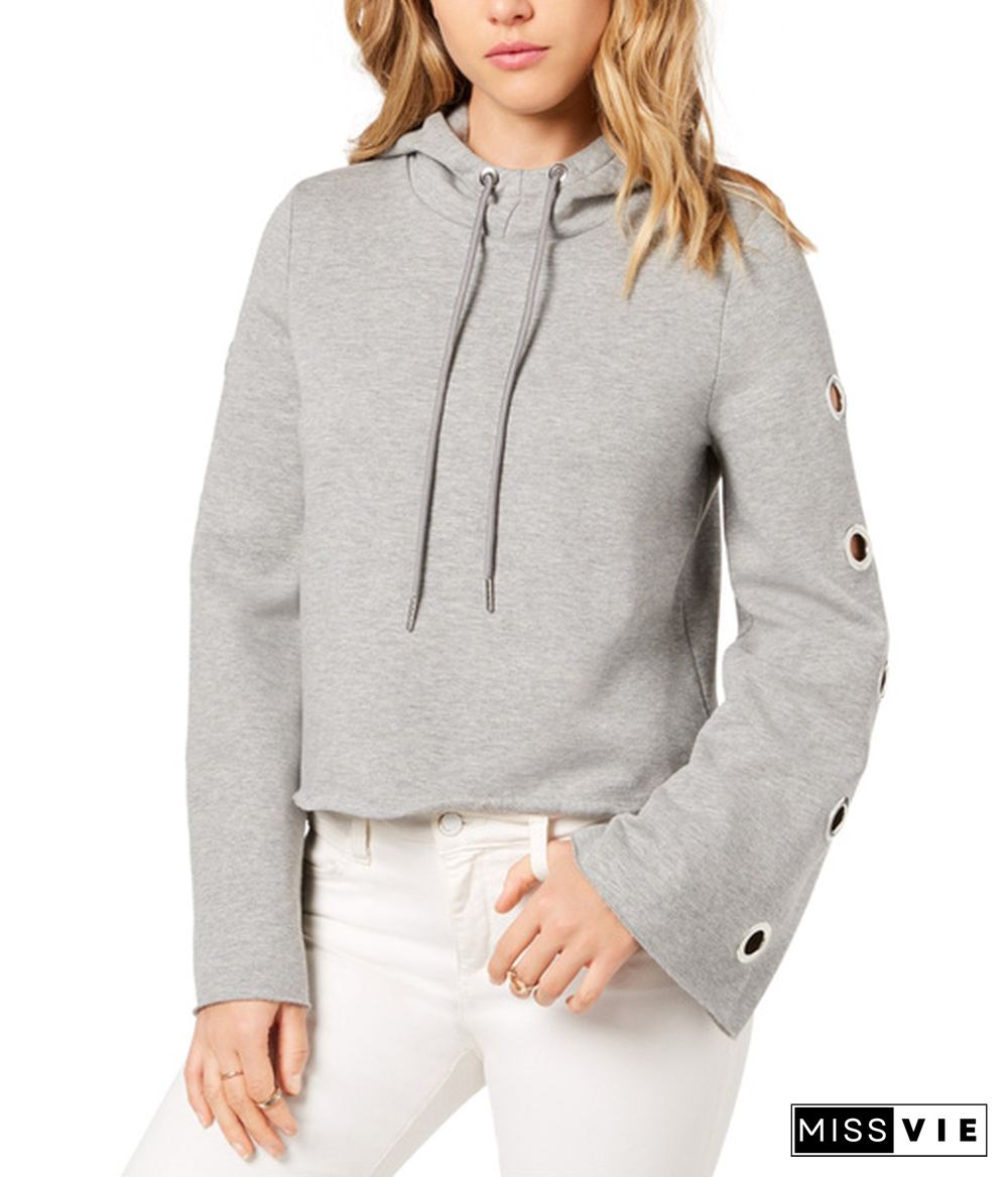 Kensie Womens Grommet-Sleeve Hoodie Sweatshirt