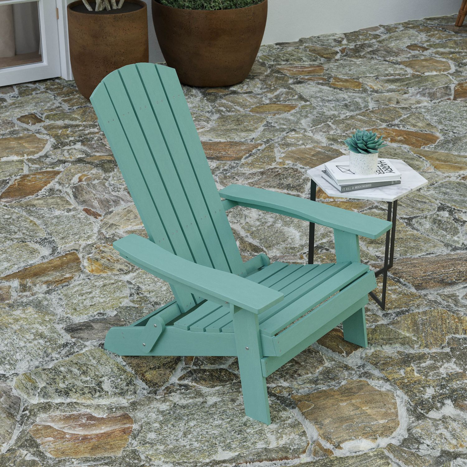 Merrick Lane Set of 2 Riviera Poly Resin Folding Adirondack Lounge Chair - All-Weather Indoor/Outdoor Patio Chair