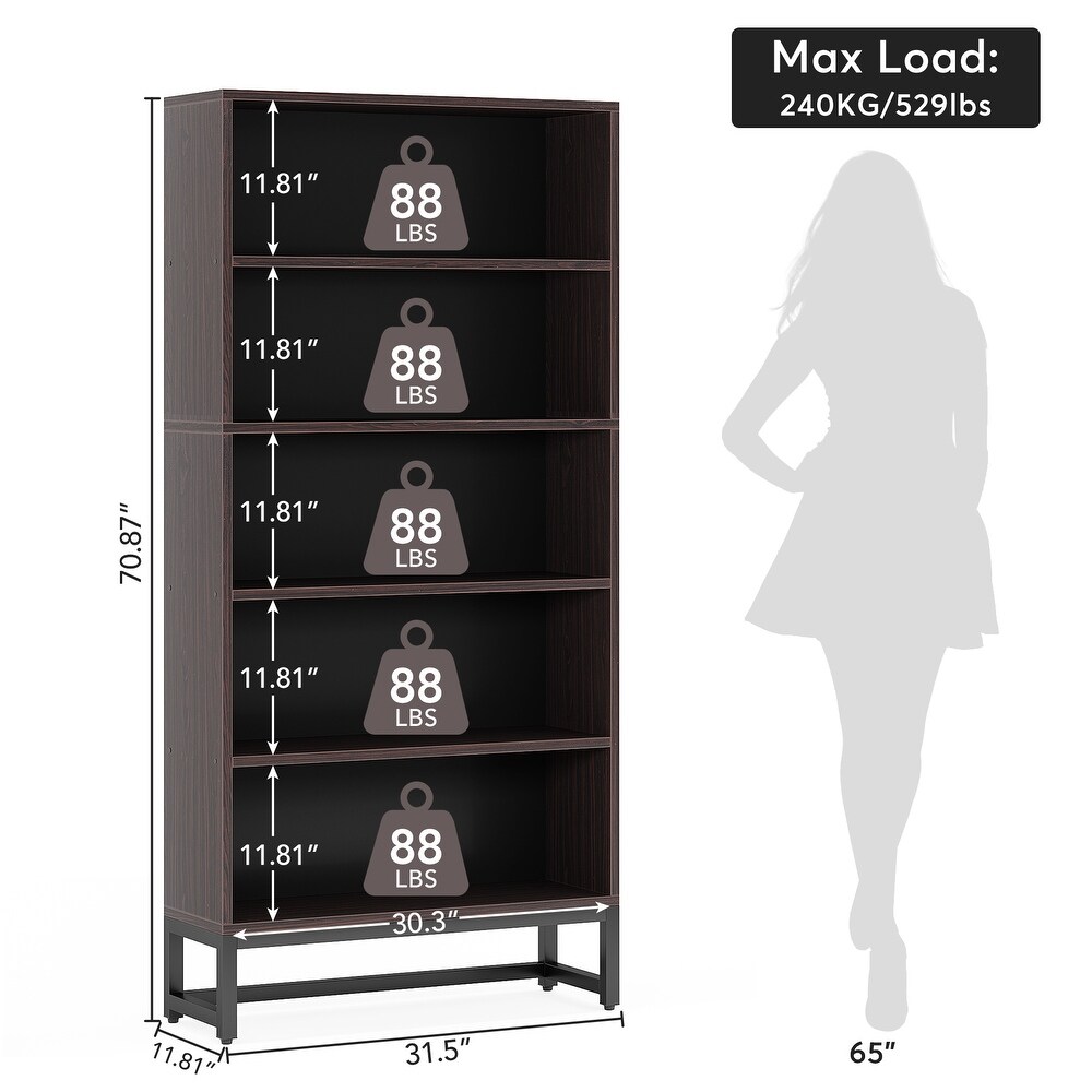 70.8 inches Bookcase Bookshelf with 5 Tier Shelves